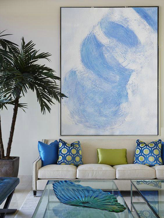 Huge Abstract Painting On Canvas,Vertical Palette Knife Contemporary Art,Huge Abstract Canvas Art,Sky Blue,White,Gray.etc